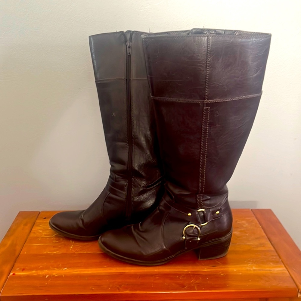 Life Stride Knee High, Brown Faux-Leather, Wide Calf Boots, Size 8.5